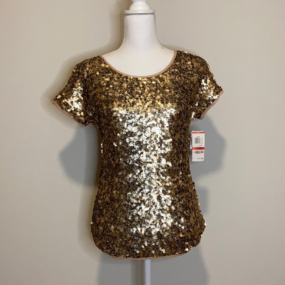 INC Muted Gold Sequence Top